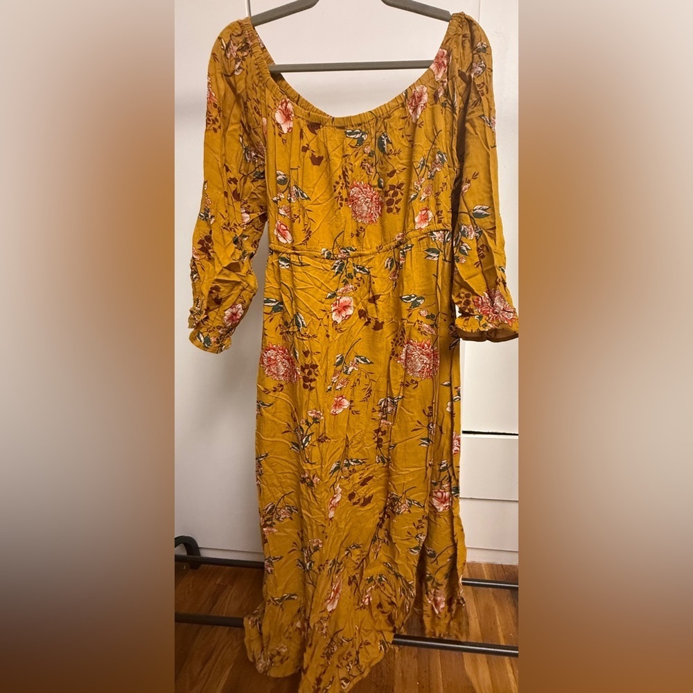 Mustard Floral Button-Front Midi/ Maxi dress Size L - Picture 6 of 6